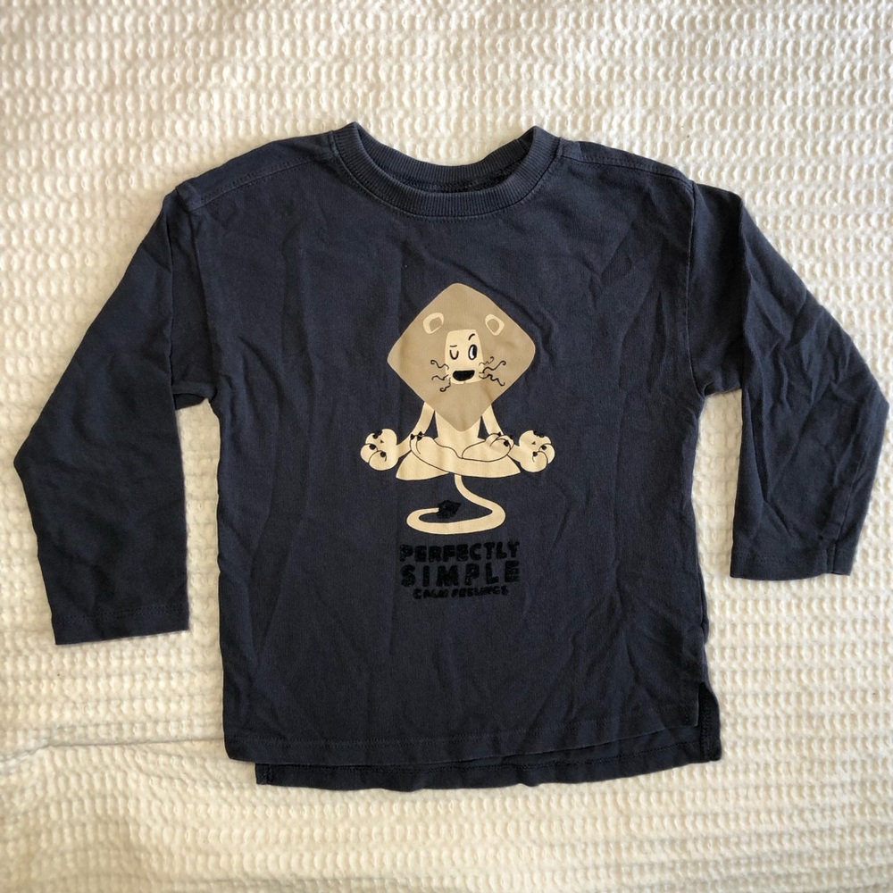 Zara Toddler Black Long-Sleeve Tee with Cream Character Graphic Size 2T-3T